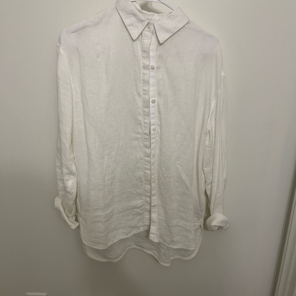 Athleta White Linen Button Down Shirt